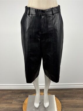 ZARA Black Faux Leather Bermuda Culotte Shorts S